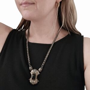 Vintage Y2k dirtbag grunge Distressed Silvertone Necklace Wheat Chain Chunky